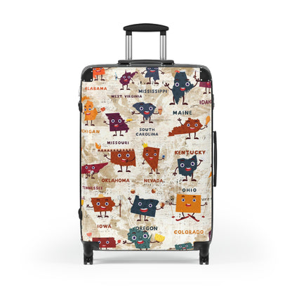 USA little maps travelling Suitcase on wheels, carry on luggage, secure lockable travel case, kids or adults