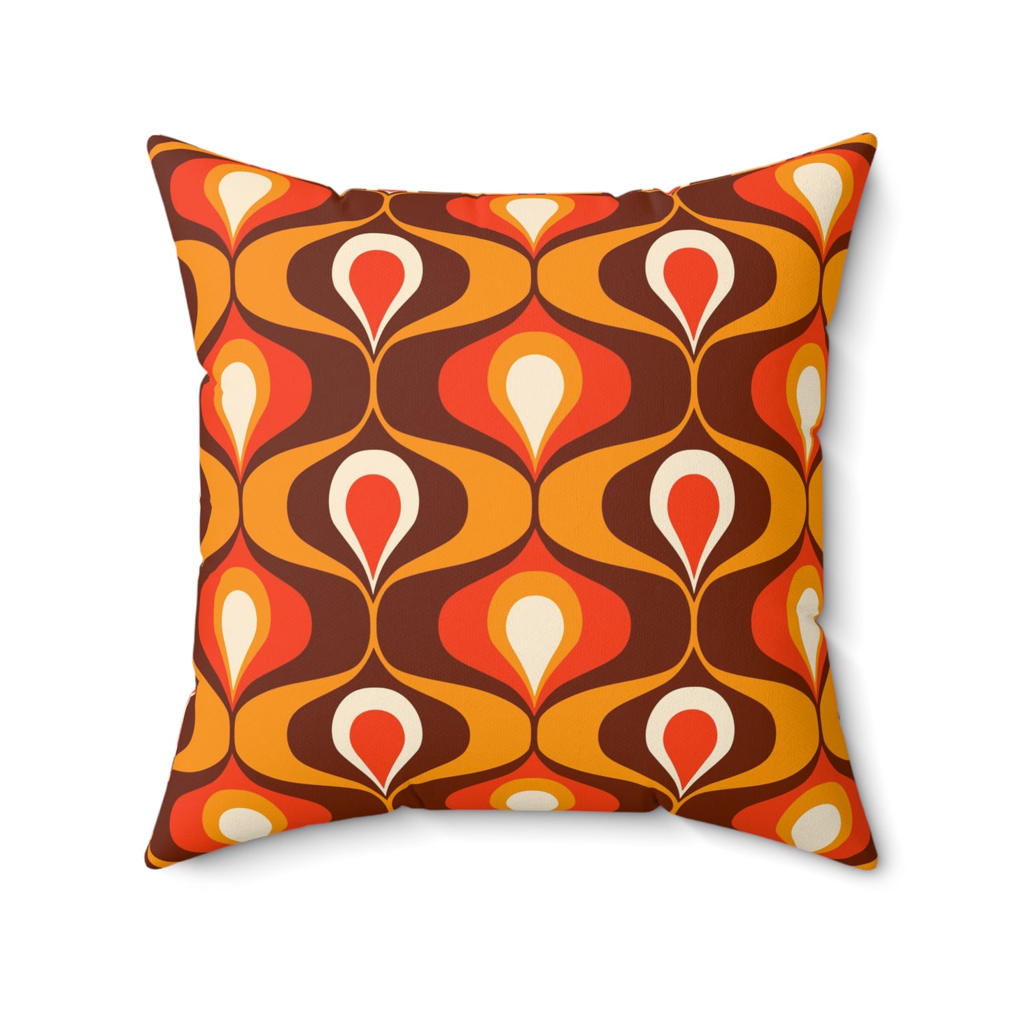 Orange and brown mid century modern retro inspired Spun Polyester Square Pillow, 60s 70s pattern, scatter throw cushion