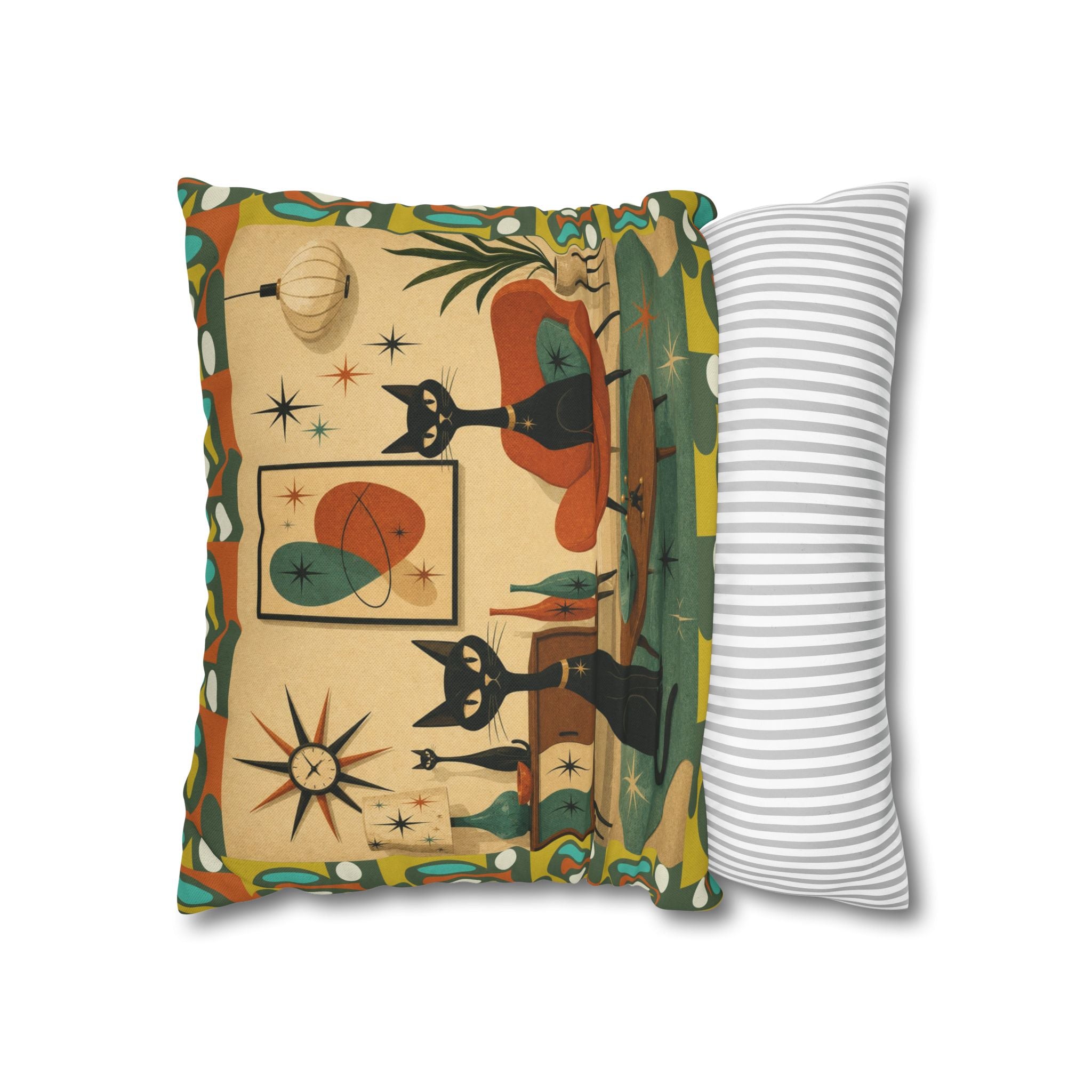Mid Century Atomic Cats Pillowcase | Retro Atomic Living Room Throw Pillow - COVER ONLY