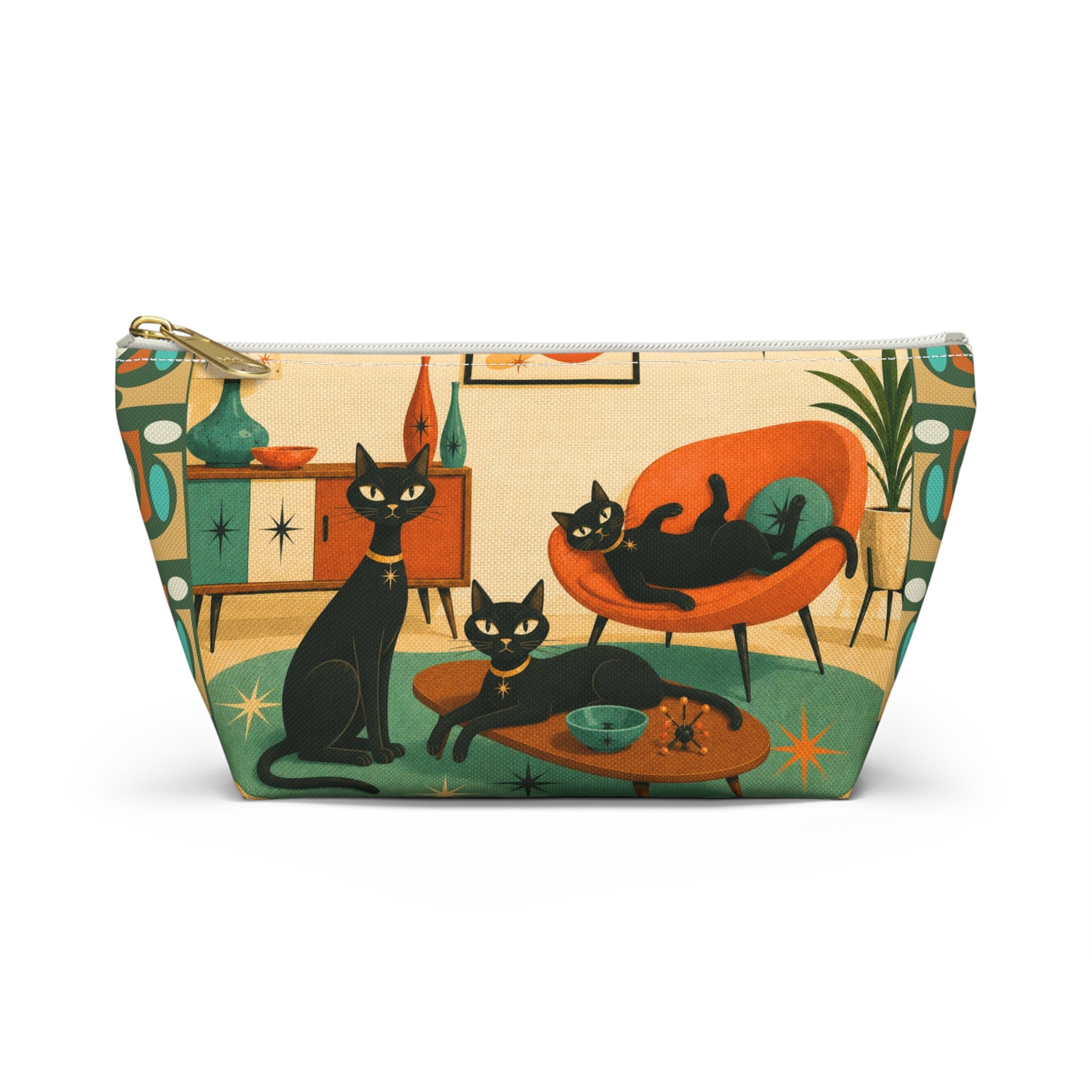 Mid-Century Atomic Black Cats Accessory Pouch