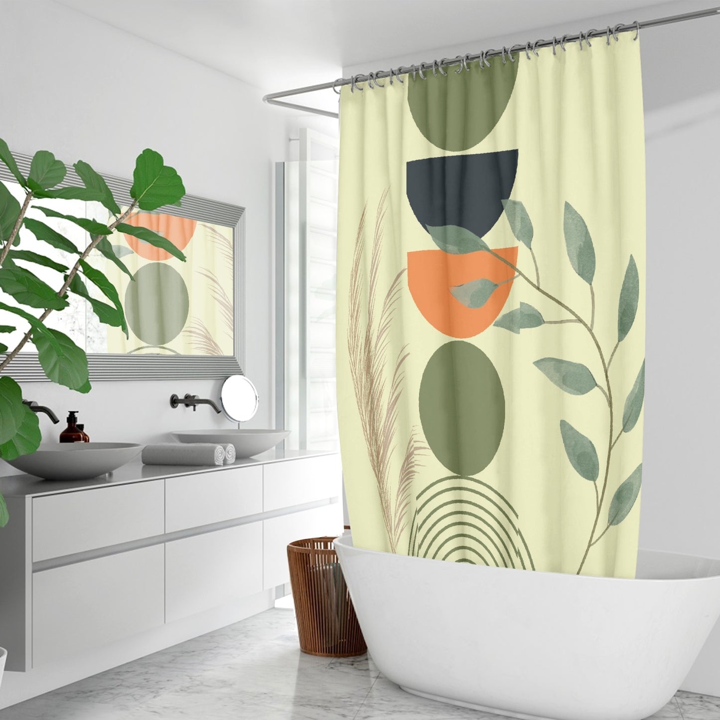 Mid century modern Boho botanical Quick-drying Shower Curtain