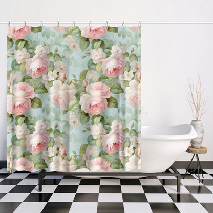 Pink roses Shabby chic  Quick-drying Shower Curtain, French vintage inspired, Farmhouse shower curtain