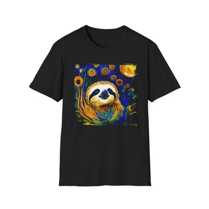 Sloth Van Gogh inspired art Unisex Softstyle T-Shirt, artist shirt, starry night, nature inspired tee