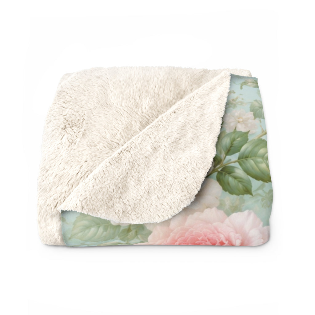 Vintage Pink Roses Sherpa Blanket | Floral Rose Throw, Shabby Chic
