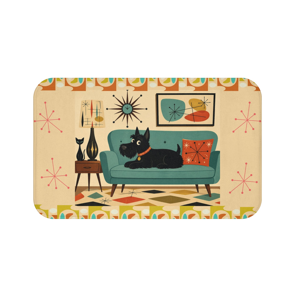 Mid Century Black Scotty Dog on Couch Bath Mat | Retro Atomic Living Room