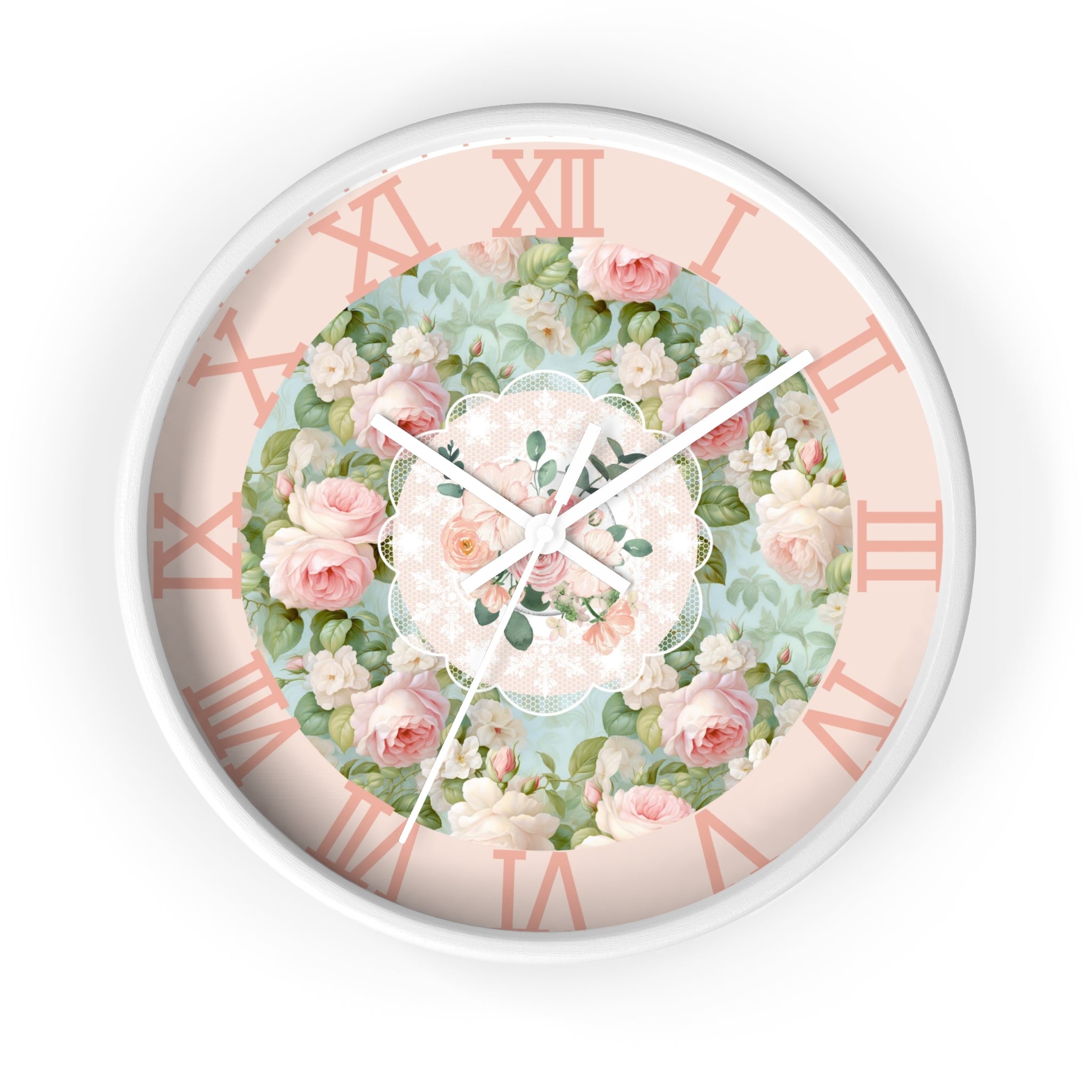 Shabby chic inspired pink rose Wall Clock, kitchen living room bedroom wall clock, silent mechanism