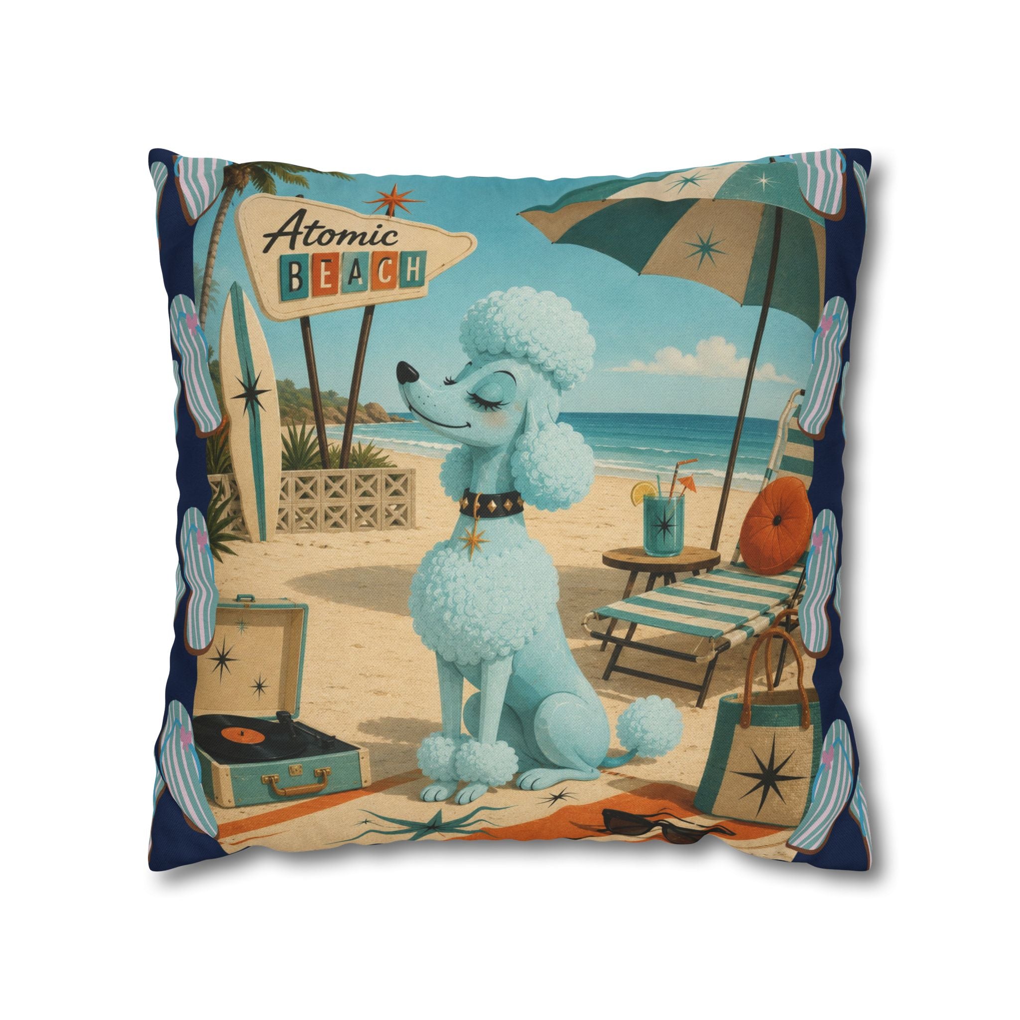 Retro Atomic Beach Poodle Pillowcase -  COVER ONLY - indoor use