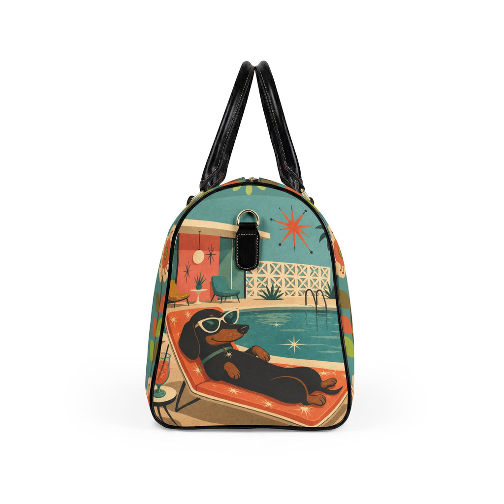 Retro Dachshund Poolside Lounge PU Leather Travel Bag | Vintage Mid Century