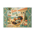 Life Is Better at the Beach Dachshund Glass Cutting Board | Retro Beach Scene