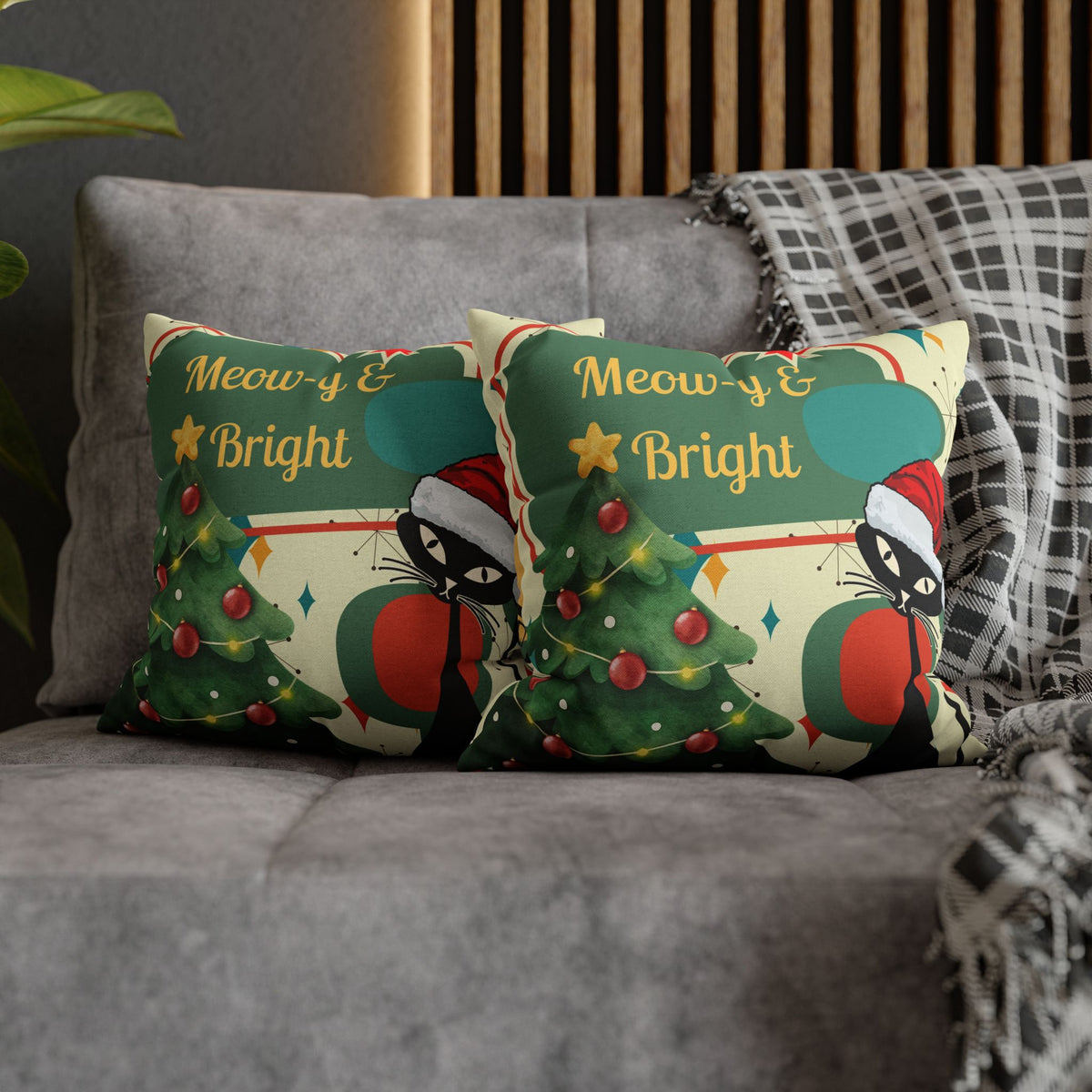 Meow-y & Bright Atomic Cat Christmas Pillowcase