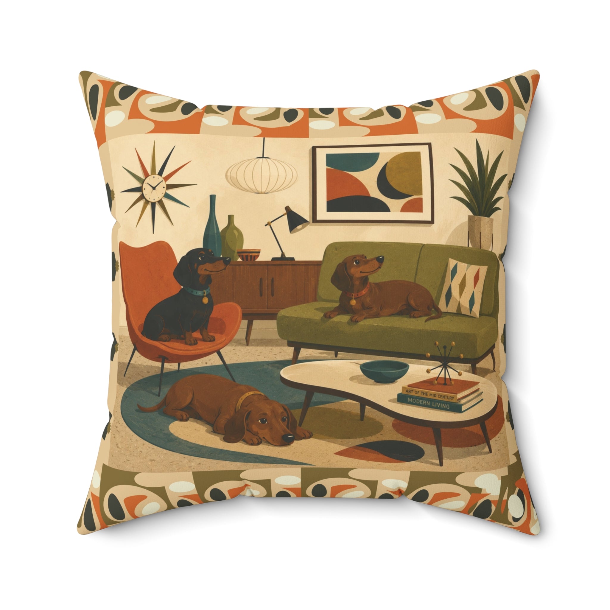 Mid-Century Dachshund Living Room Dogs - Pillow