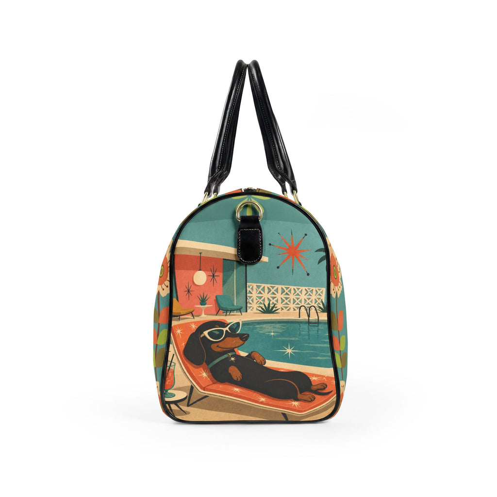 Retro Dachshund Poolside Lounge PU Leather Travel Bag | Vintage Mid Century