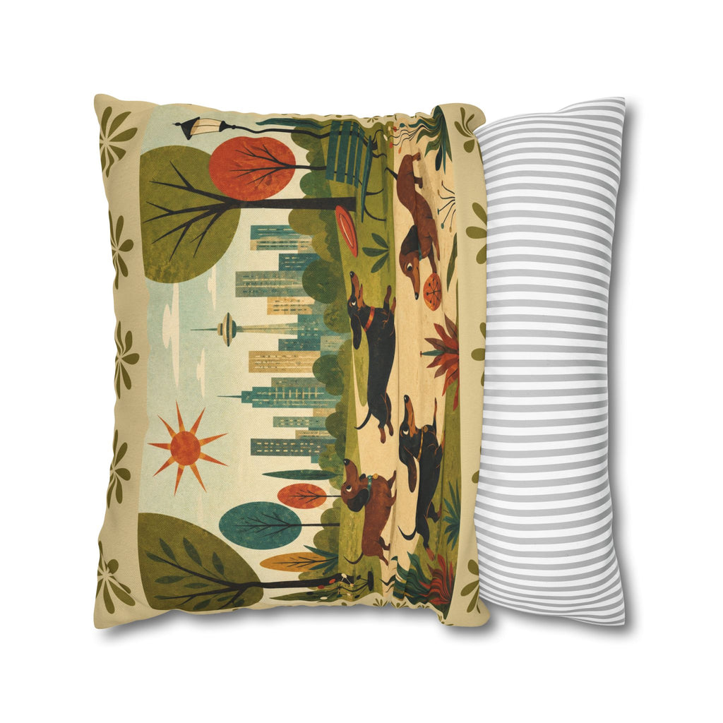 MCM Dachshund Park Scene Pillowcase | Square Decorative Throw Pillowcase - COVER ONLY