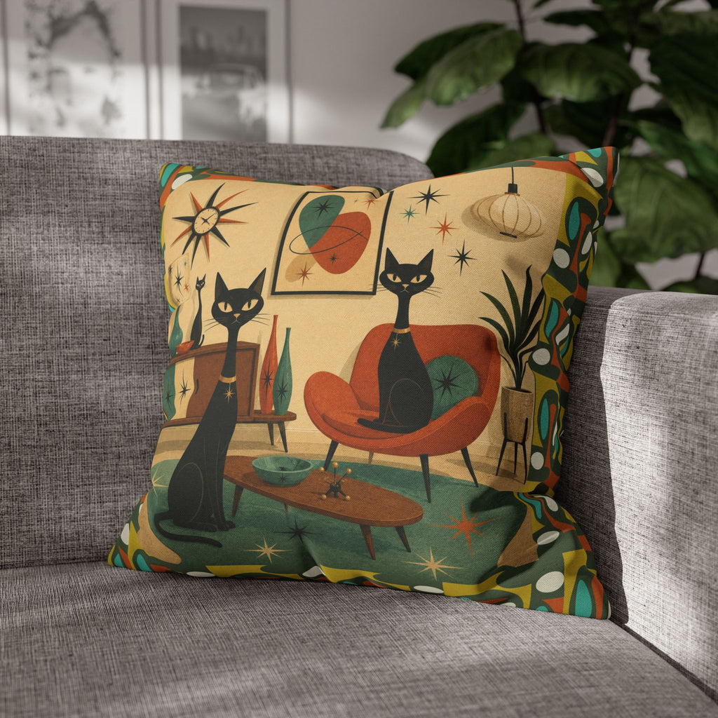 Mid Century Atomic Cats Pillowcase | Retro Atomic Living Room Throw Pillow - COVER ONLY