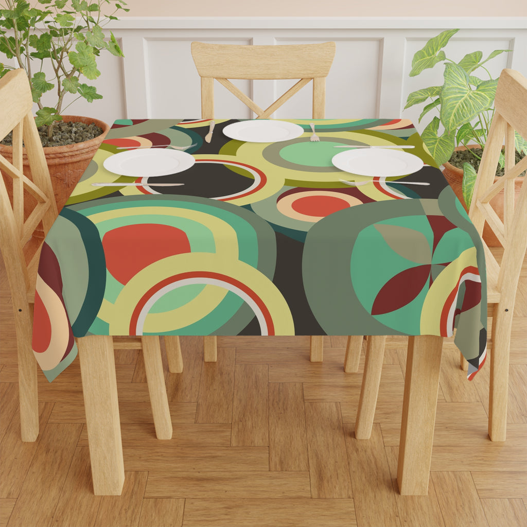 Retro colorful circles Tablecloth, Mid Century Modern, bold tableware, geometric shapes, funky, retro tableware