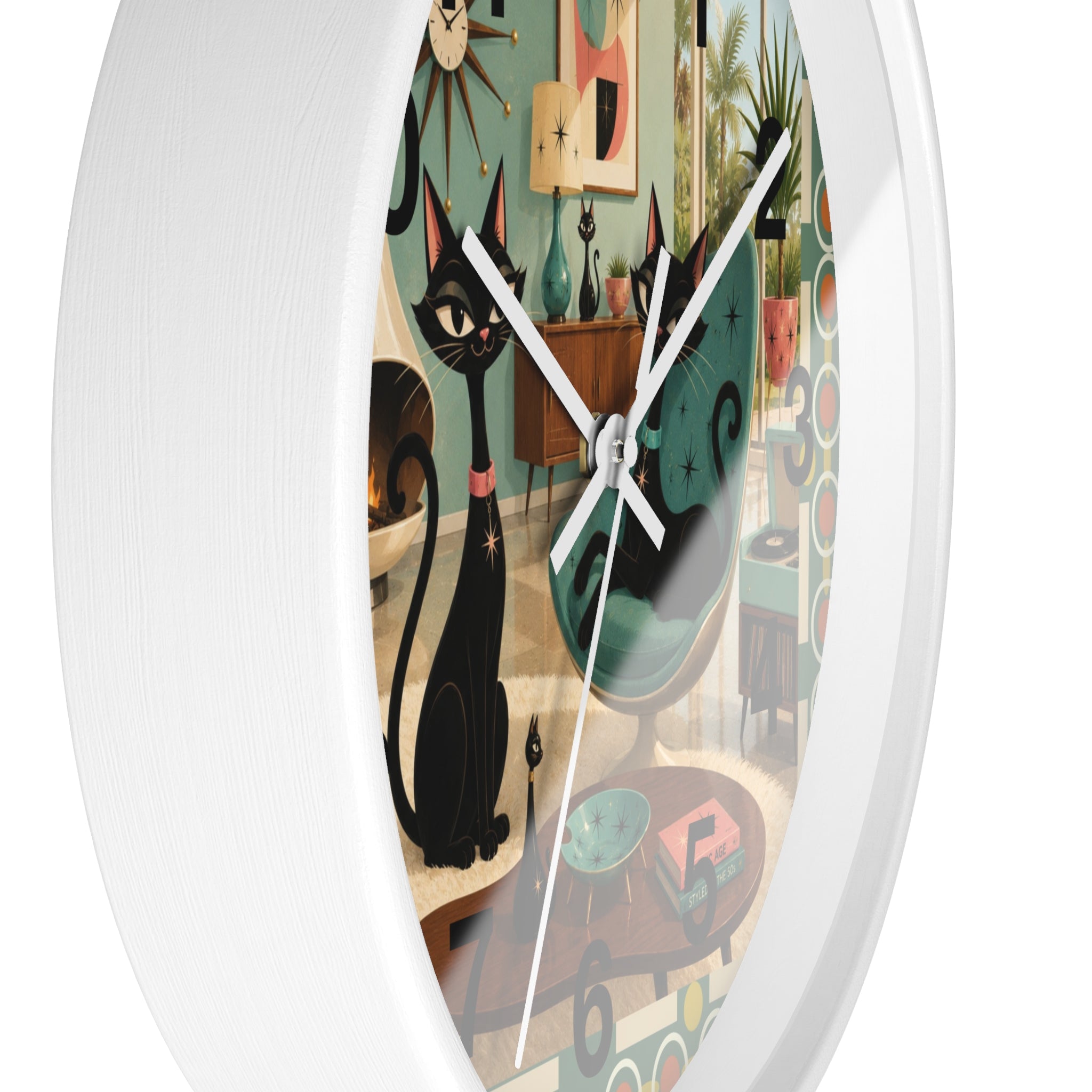 Mid Century Atomic Black Cats Wall Clock | Retro Living Room Decor
