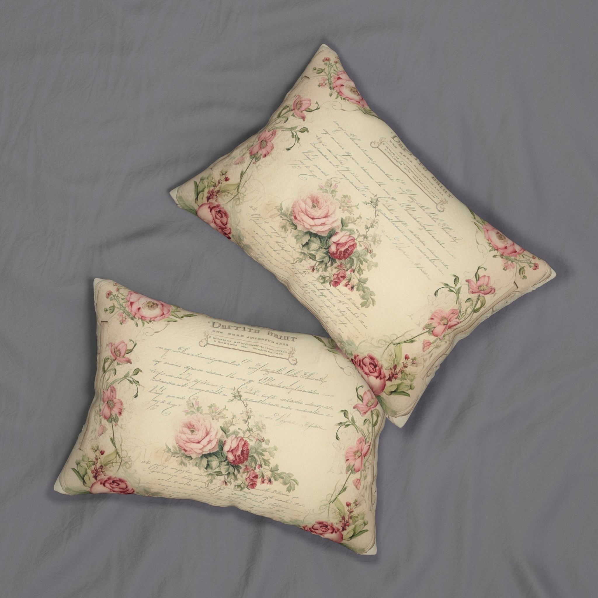 Vintage Floral Script Lumbar Pillow