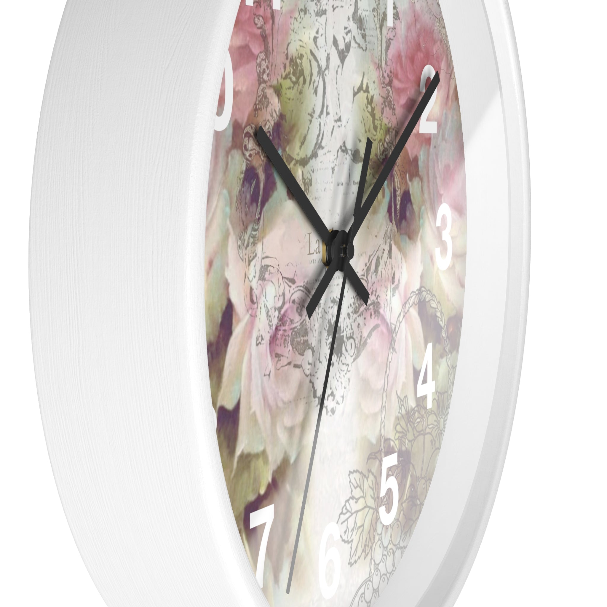 Shabby chic, pink roses, floral Wall clock