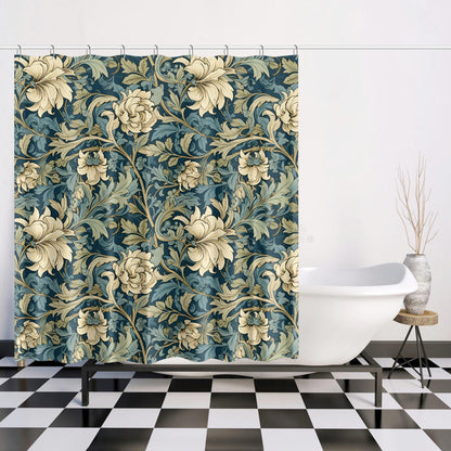 Floral Vintage inspired by William Morris pattern Quick-drying Shower Curtain, bathtub stall curtain