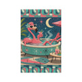 Retro Flamingo in Hot Tub Microfiber Tea Towel | Mid Century Tropical