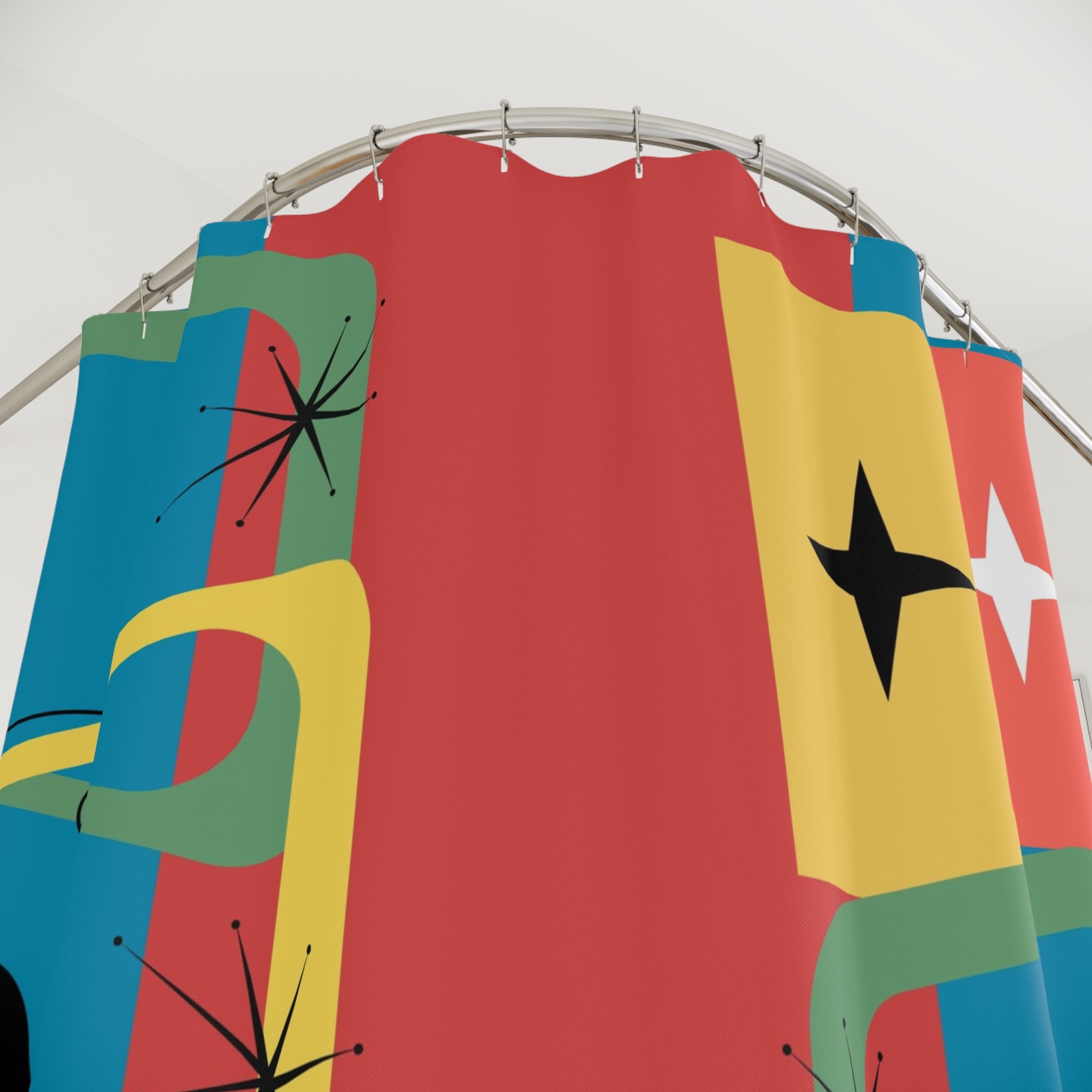 Atomic cat MCM Shower Curtain Mid Century Modern bathroom decor black at lover gift