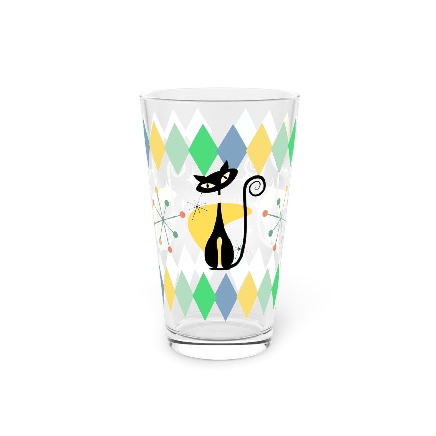 Mid century atomic cat retro inspired Pint Glass, 16oz, retro barware, beverage party glass