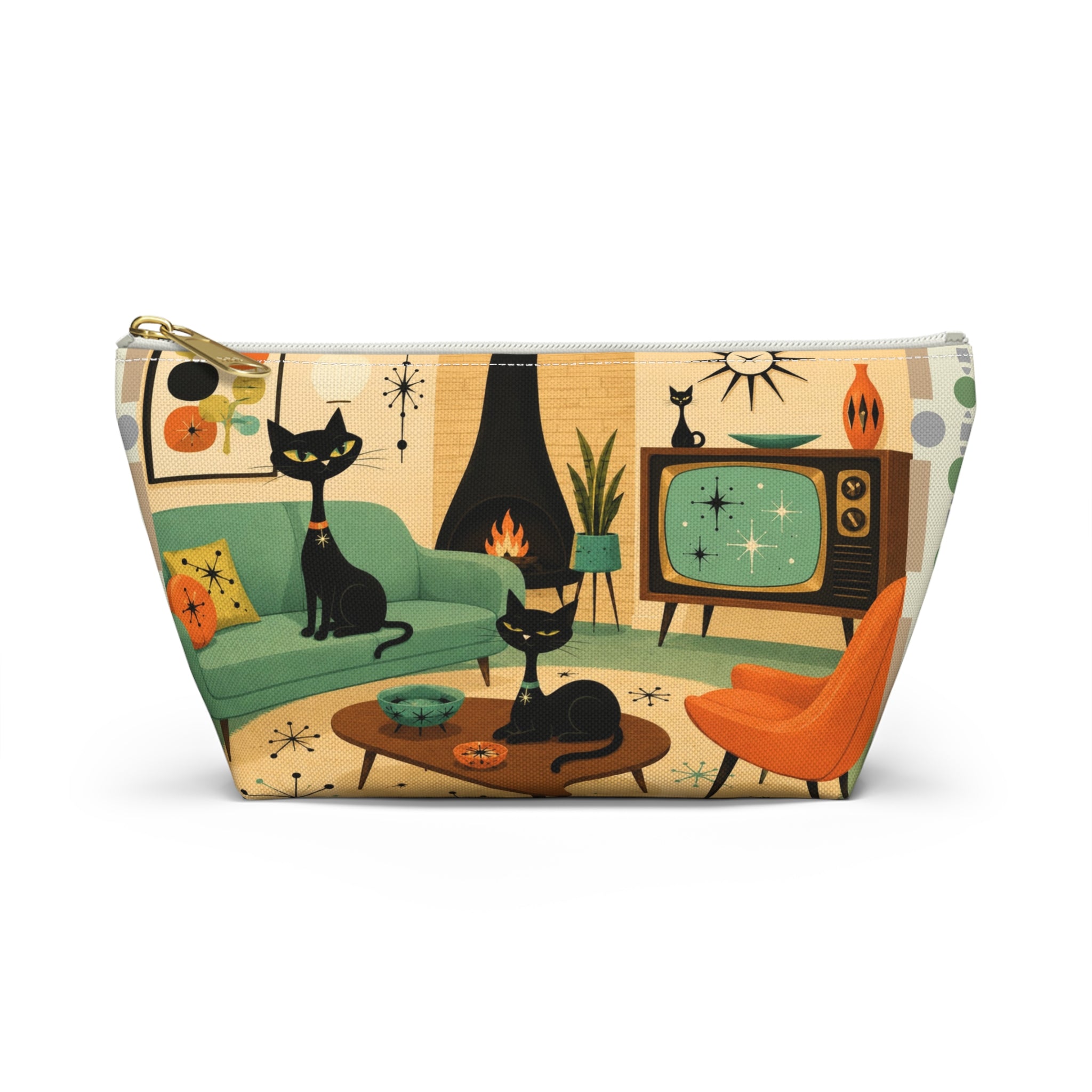 Mid Century Atomic Cats Accessory Pouch | Retro Living Room Print