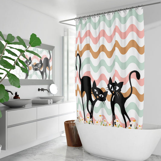 Atomic cat retro inspired daisy Quick-drying Shower Curtain