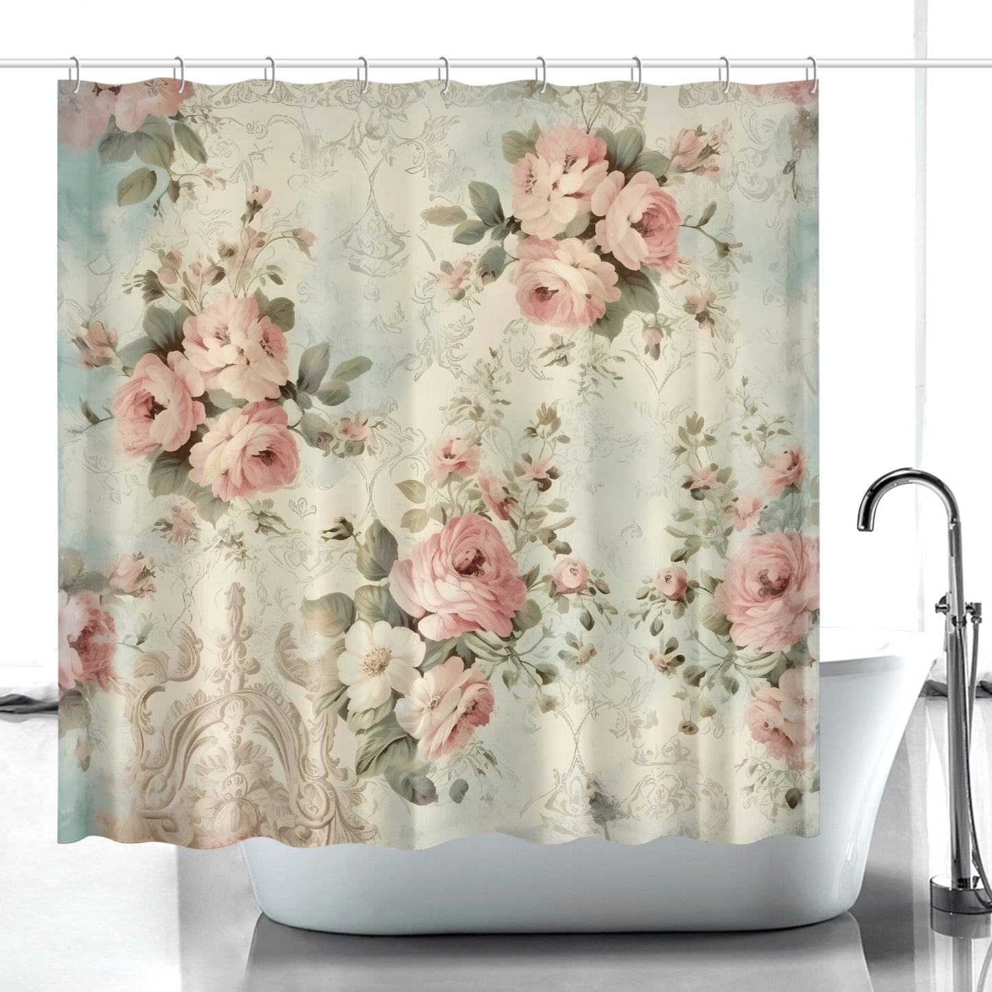 Pink roses shabby chic style, vintage inspired Quick-drying Shower Curtain