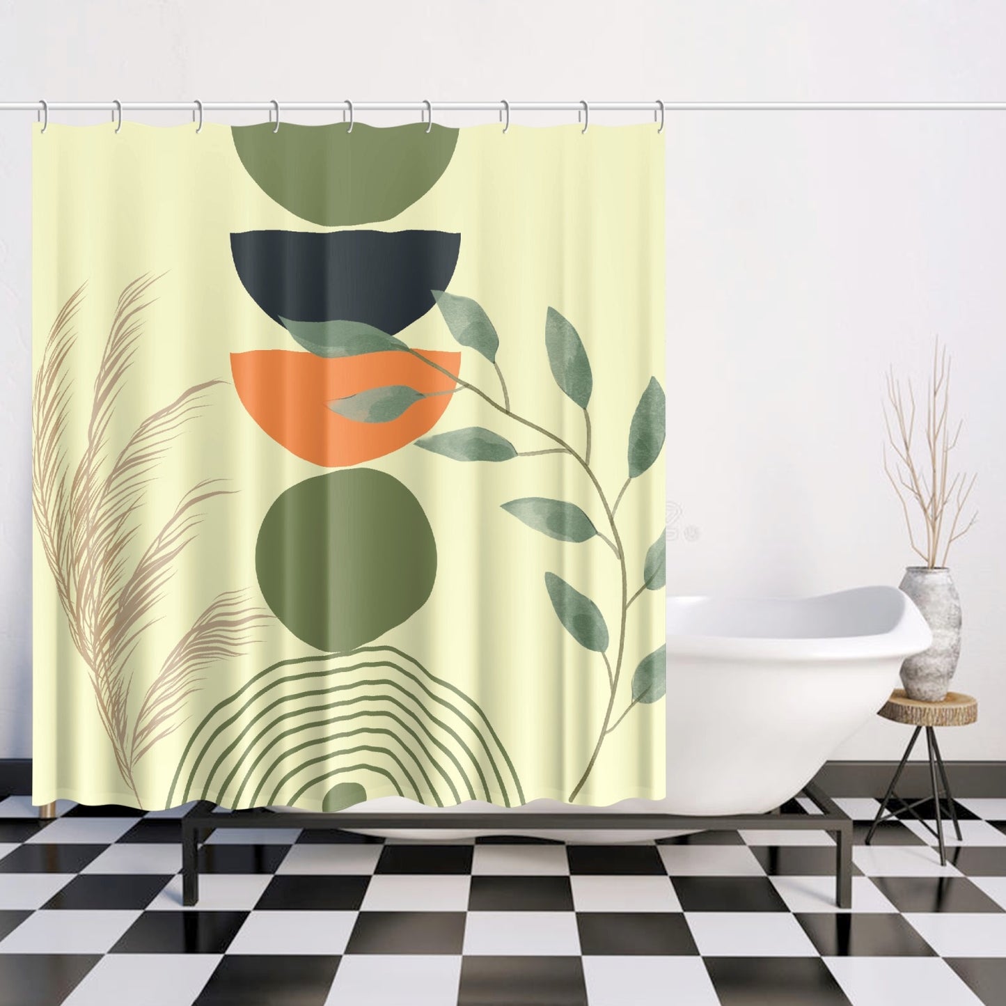 Mid century modern Boho botanical Quick-drying Shower Curtain