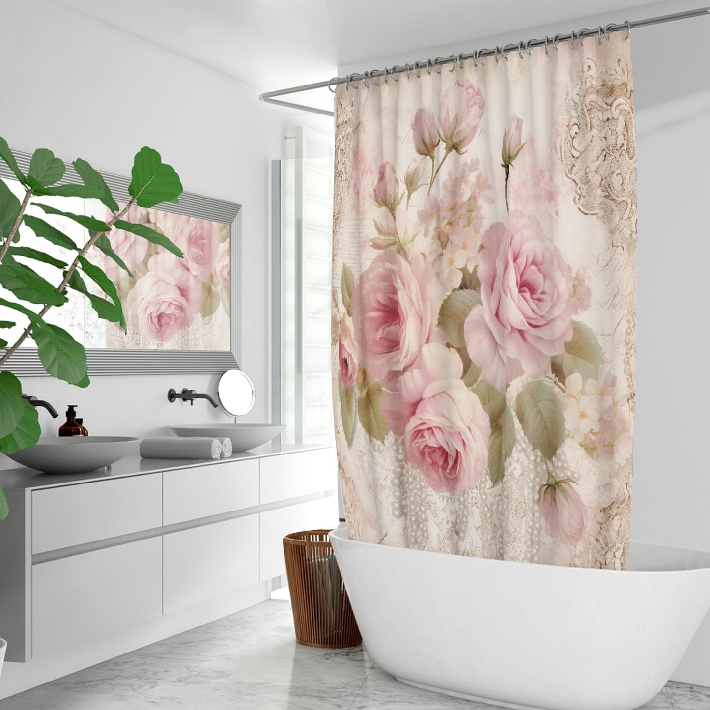 Delicate rose shabby chic style. Quick-drying vintage inspired Shower Curtain