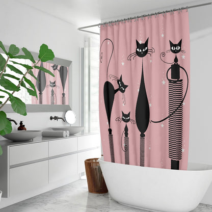 Pink Atomic cat retro Mid century modern Quick-drying Shower Curtain