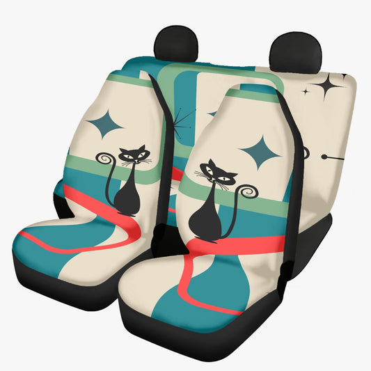 Atomic cat retro Microfiber Car Seat Covers - 3Pcs, mid mod seat covers, MCM auto seat covers