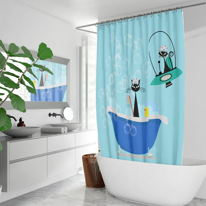 Atomic cat retro Quick-drying Shower Curtain, mid century modern, bathroom curtain, bathtub stall shower curtain