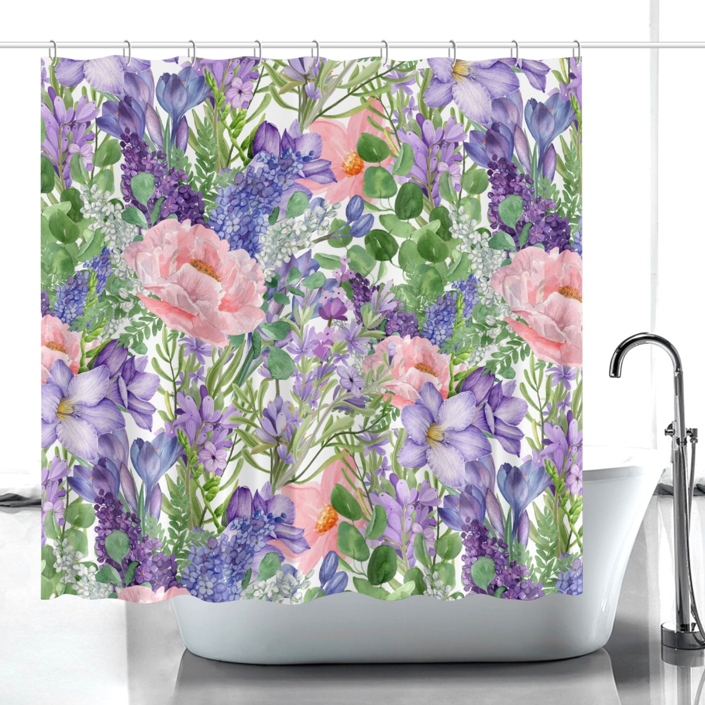 Purple and pink wildflower floral Quick-drying Shower Curtain