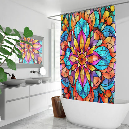 Bright colorful Stained glass look  Quick-drying Shower Curtain, floral, bathtub, stall shower curtain