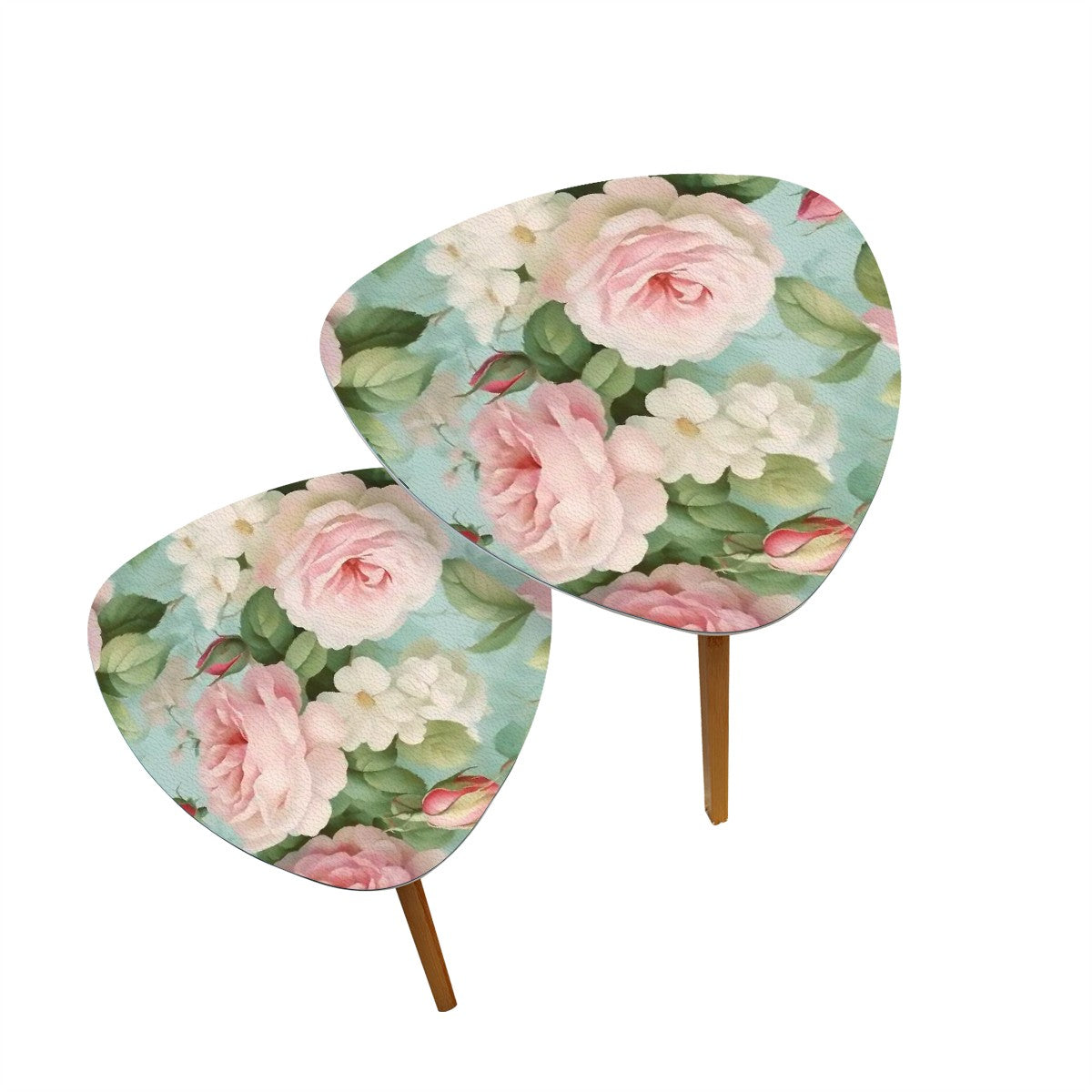 Triangle Coffee Table Set of 2 (Made in USA) Shabby chic pink rose tables