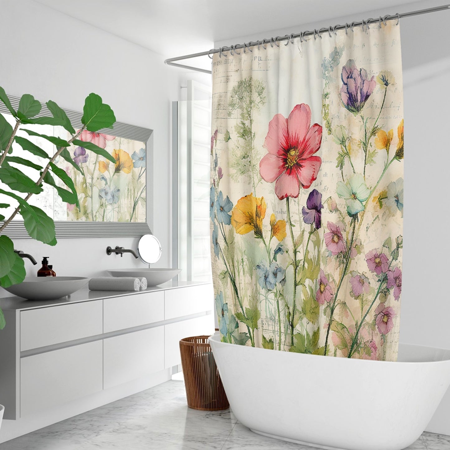 Wildflower shabby chic style vintage inspired. Quick-drying Shower Curtain