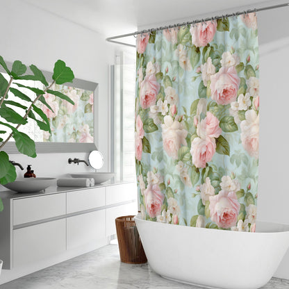 Pink roses Shabby chic  Quick-drying Shower Curtain, French vintage inspired, Farmhouse shower curtain