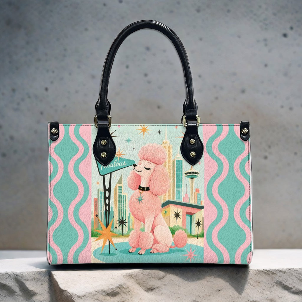 PU leather Tote Bag MCM Pink Poodle handbag, Mid Century Purse