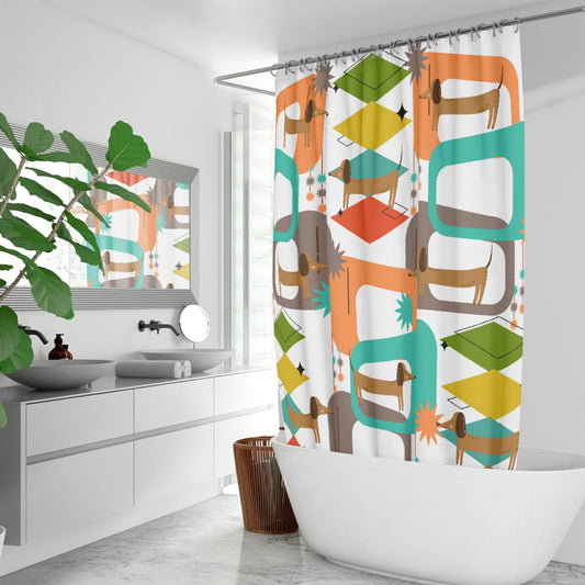 Cute Dachshund mid century modern retro inspired Quick-drying Shower Curtain