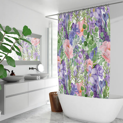 Purple and pink wildflower floral Quick-drying Shower Curtain