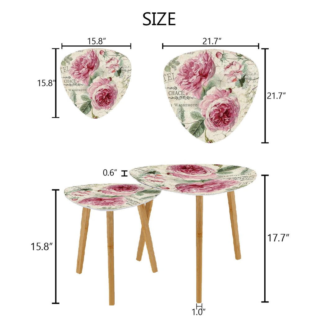 Triangle Coffee Table Set of 2 (Made in USA) Shabby chic pink peony rose tables