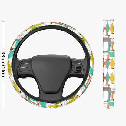 Mid Century Modern Dachshund retro Steering Wheel Cover, auto car interior, dog owner, MCM new car gift