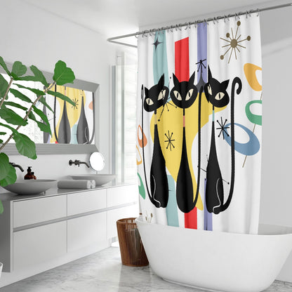 Atomic cat retro MCM design Quick-drying Shower Curtain