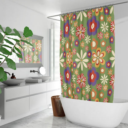 Retro hippie flowers Quick-drying Shower Curtain, vintage inspired, bathtub stall shower curtain