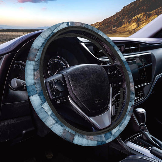 Blue denim patchwork look (PRINTED ONLY) Steering Wheel Cover, auto car interior, car accessories, retro inspired