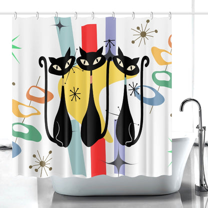 Atomic cat retro MCM design Quick-drying Shower Curtain