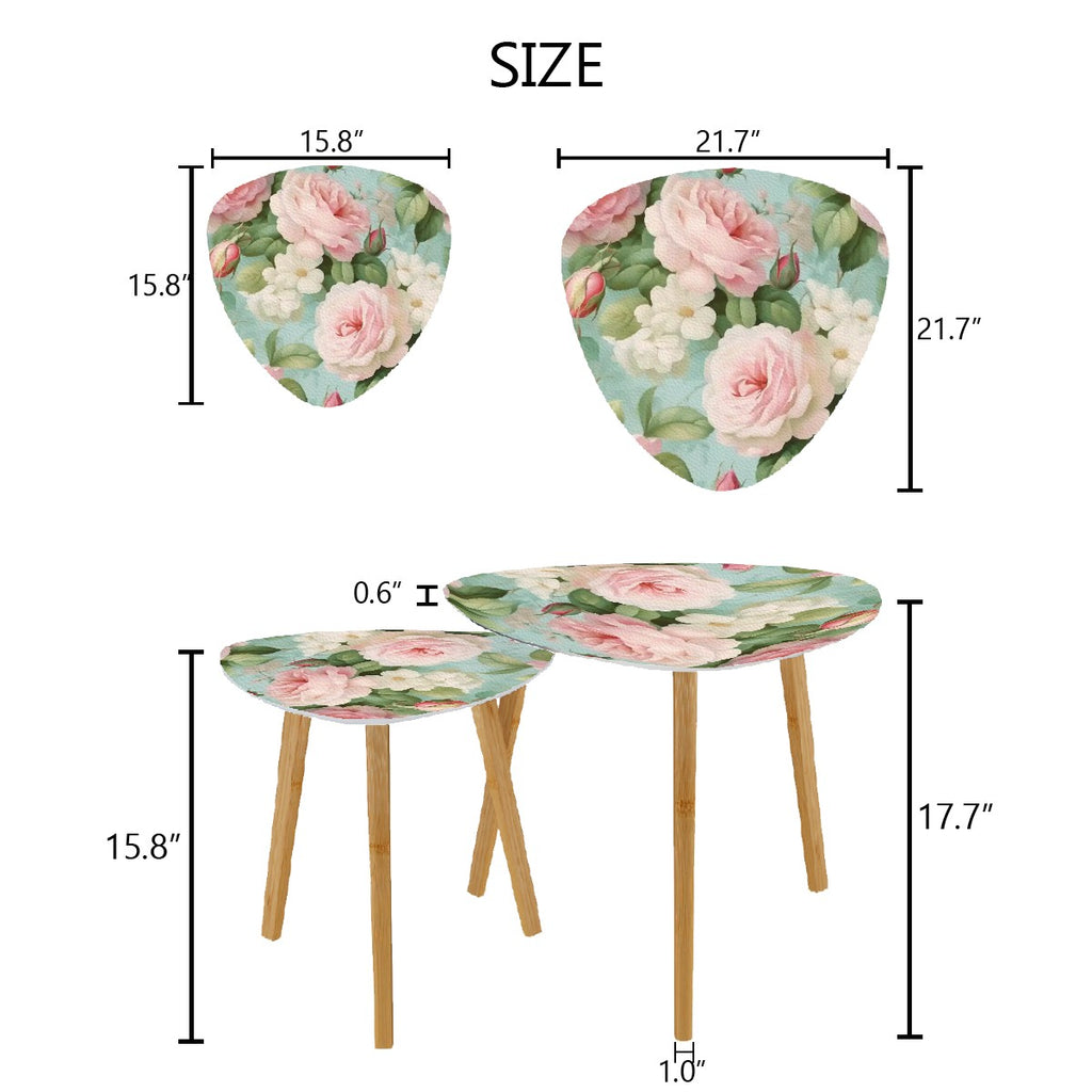 Triangle Coffee Table Set of 2 (Made in USA) Shabby chic pink rose tables