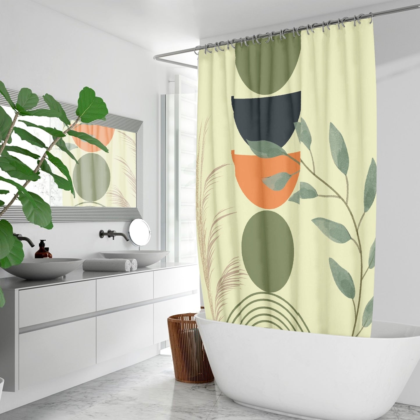 Mid century modern Boho botanical Quick-drying Shower Curtain